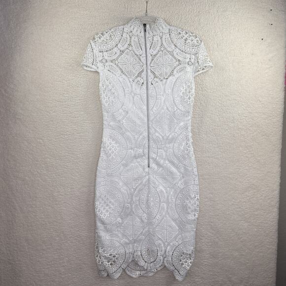 Bisou Bisou Dress Womens 8 White Lace Sheath High Neck Cap Sleeve Party Cocktail - Picture 7 of 16
